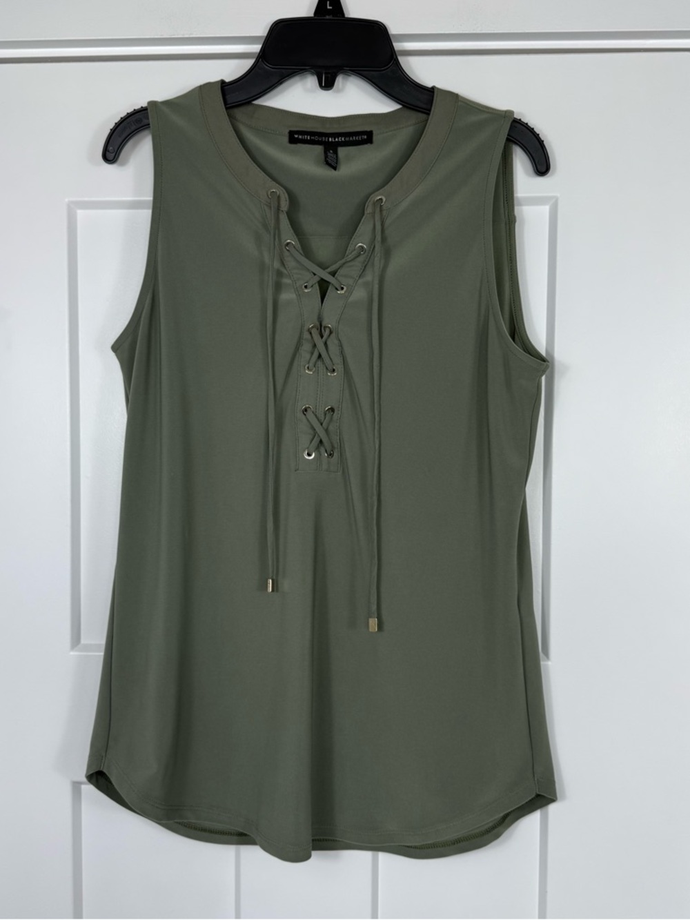 White House Black Market Lace Up Sleeveless Tank Olive Green Womens Size Small